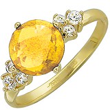 Женское золотое кольцо с цитрином и куб. циркониями, 1604523