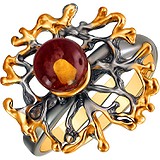 Женское серебряное кольцо с янтарем в позолоте, 1629099