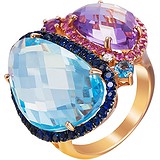 Женское золотое кольцо с бриллиантом, сапфирами и куб. циркониями, 1668011
