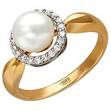 Женское золотое кольцо с культив. жемчугом и бриллиантами, 1701291