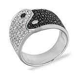 Женское золотое кольцо  "Инь-Янь" с черными бриллиантами и белыми сапфирами, 002987