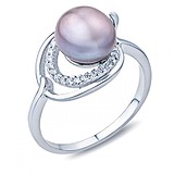 Женское серебряное кольцо с куб. циркониями и жемчугом (R00759PG), фото