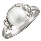 Женское серебряное кольцо с культив. жемчугом и куб. циркониями, 1638828