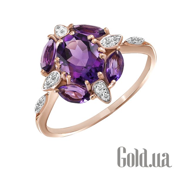 

Кольцо Lurie Jewelry, Золотое кольцо с бриллиантами и аметистами, 17