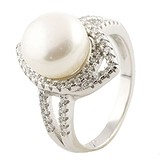 Женское серебряное кольцо с жемчугом и куб. циркониями, 1284781