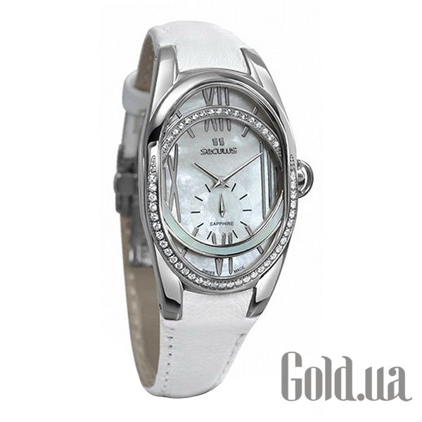 

Швейцарские часы Seculus, Женские часы 1668.2.1064 white, ss cz stones, white leather