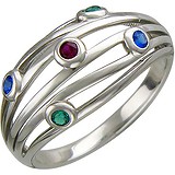 Женское серебряное кольцо с синт. рубином и синт. шпинелями, 1616813