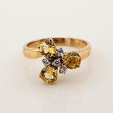 Женское золотое кольцо с цитринами и куб. циркониями, 1766829