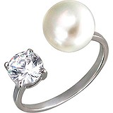 Женское серебряное кольцо с культив. жемчугом и куб. цирконием, 1614766