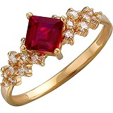 Женское золотое кольцо с куб. циркониями и синт. рубином, 1622958