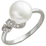 Женское серебряное кольцо с культив. жемчугом и куб. циркониями, 1638830