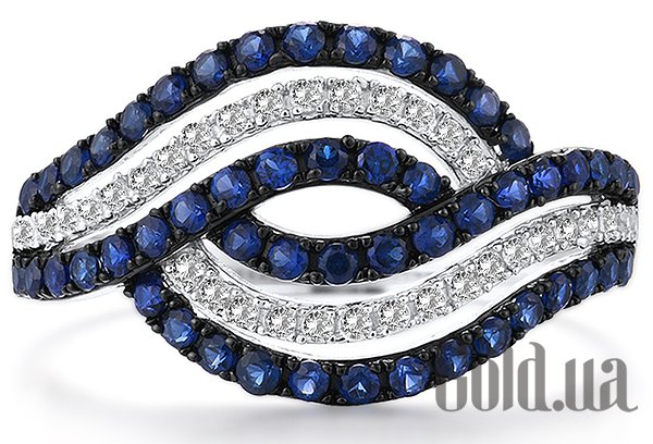Каблучка Lurie Jewelry Жіноча золота каблучка з куб. цирконіями і синт. сапфірами, 16.5