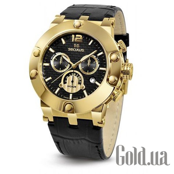 

Швейцарские часы Seculus, black, pvd, black leather 4490.2.503