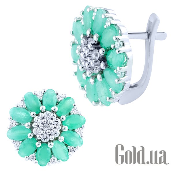 

Серьги Fresh Jewelry, Серебряные серьги с изумрудами и куб. циркониями