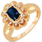 Женское золотое кольцо с бриллиантами и сапфиром, 1701039