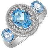 Женское серебряное кольцо с топазами и куб. циркониями, 1654705