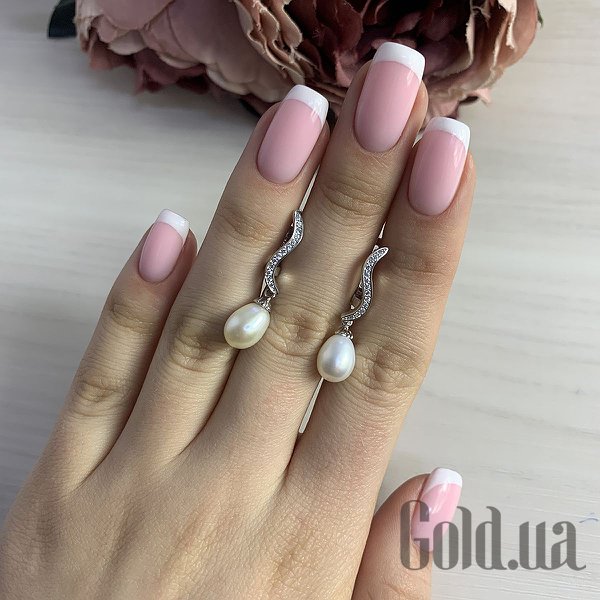Сережки з підвісками Fresh Jewelry Срібні сережки з культив. перлами і куб. цирконіями
