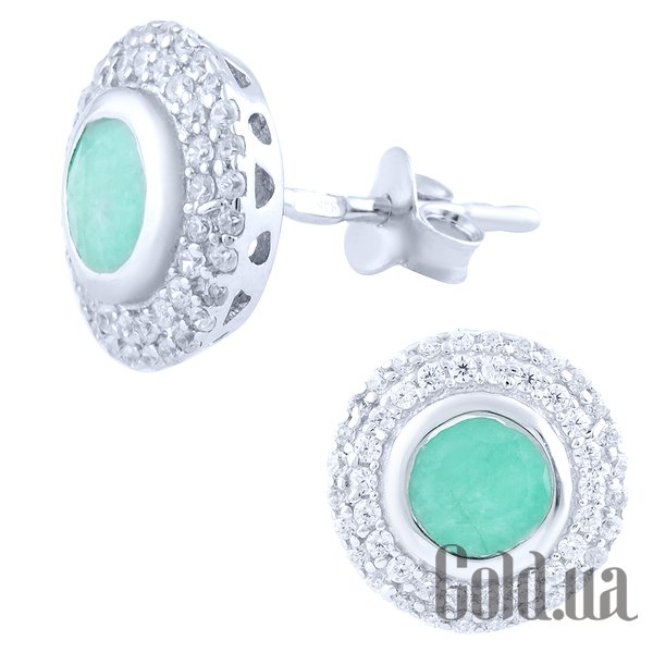 

Серьги-гвоздики Fresh Jewelry, Серебряные серьги с изумрудами и куб. циркониями