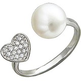 Серебряное кольцо с культив. жемчугом и куб. циркониями, 1614770