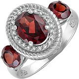 Женское серебряное кольцо с гранатами и куб. циркониями, 1654706