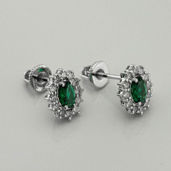 Золоті сережки з діамантами та синтетичними смарагдами