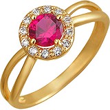 Женское золотое кольцо с куб. циркониями и синт. рубином, 1616051