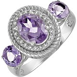 Женское серебряное кольцо с аметистами и куб. циркониями, 1654707