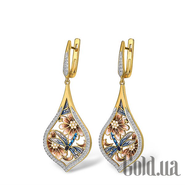 

Серьги с подвесками Lurie Jewelry, Серебряные серьги с куб. циркониями и эмалью в позолоте