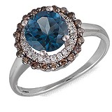Женское золотое кольцо с бриллиантами и топазом, 064691