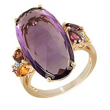 Женское золотое кольцо с бриллиантами,аметистом, цитрином,родолитом и турмалином, 876979