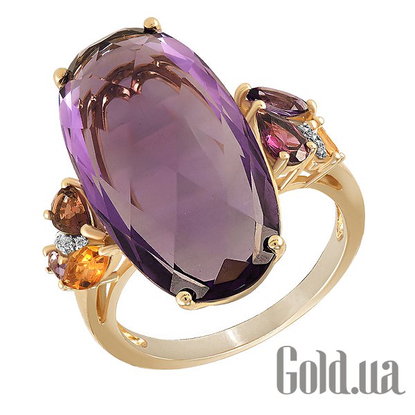 Купить Женское золотое кольцо с бриллиантами,аметистом, цитрином,родолитом и турмалином
