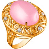 Женское серебряное кольцо с кварцем и куб. циркониями в позолоте, 1611956