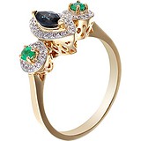 Женское золотое кольцо с бриллиантами, сапфиром и изумрудами, 1661620