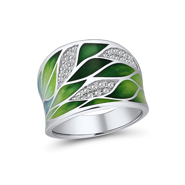 Женское серебряное кольцо с куб. циркониями и эмалью