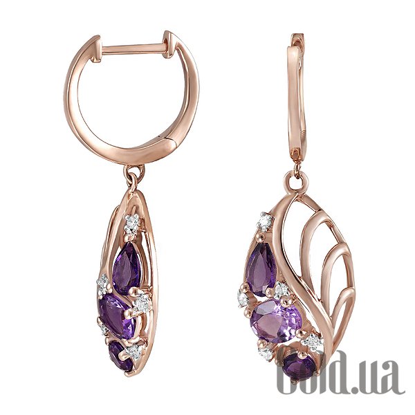 

Серьги с подвесками Lurie Jewelry, Золотые серьги с бриллиантами и аметистами