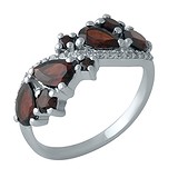Женское серебряное кольцо с гранатами и куб. циркониями, 1699765