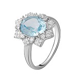 Женское серебряное кольцо с куб. циркониями и топазом, 1750453