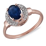Женское золотое кольцо с бриллиантами и сапфиром, 064693