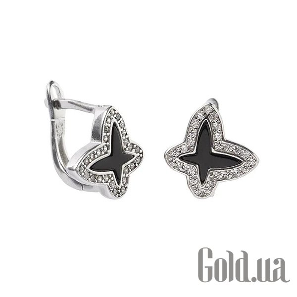 

Серьги Silvex925, Серебряные серьги с куб. циркониями и ониксами