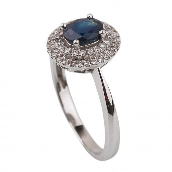 Женское золотое кольцо с бриллиантами и сапфиром