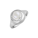 Женское серебряное кольцо с пресн. жемчугом и куб. циркониями, 1534903
