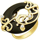 Женское золотое кольцо с куб. циркониями и агатом, 1618615