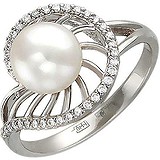 Женское золотое кольцо с бриллиантами и культив. жемчугом, 1625271