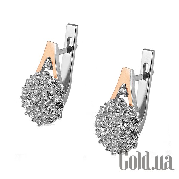 

Серьги Украина, Серебряные серьги с куб. циркониями и вставками из золота