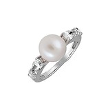 Женское серебряное кольцо с пресн. жемчугом и куб. циркониями, 1534904