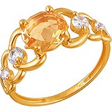 Женское золотое кольцо с куб. циркониями и цитрином, 1617080