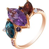 Женское золотое кольцо с сапфирами, куб. циркониями и бриллиантами, 1691576