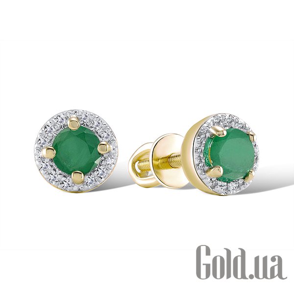 

Серьги-гвоздики Lurie Jewelry, Золотые серьги с бриллиантами и изумрудами