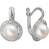 Срібні сережки з культив. перлами і куб. цирконіями, 1533113