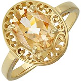 Женское серебряное кольцо с цитрином в позолоте, 1654713
